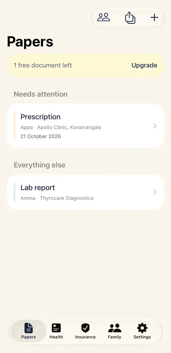 The Parchi Papers tab with a prescription that needs attention